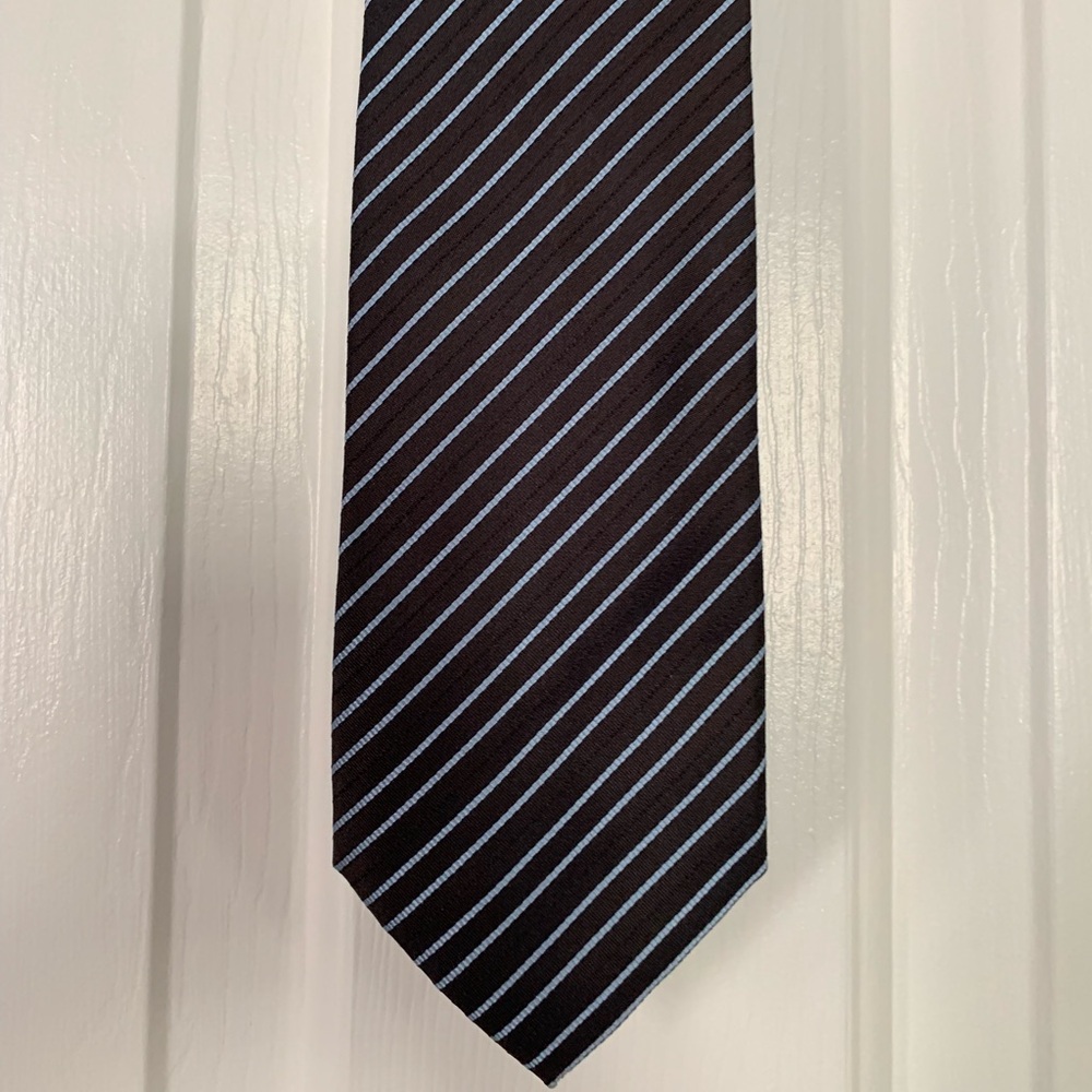 MASSIMO BIZZOCCHI Italian Men's 100% Silk Tie Black Baby Blue Stripe